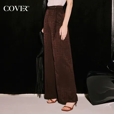 COVER秋季国风醋酸盘扣美拉德阔腿裤图片
