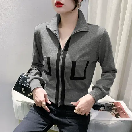 休闲运动外套女秋冬2024新款时尚网红潮牌上衣设计感显瘦遮肚长袖图片