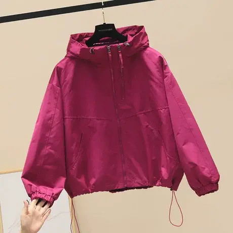 时尚设计感双拉链短款风衣外套女2023早秋新品纯色连帽短外套上衣商品大图