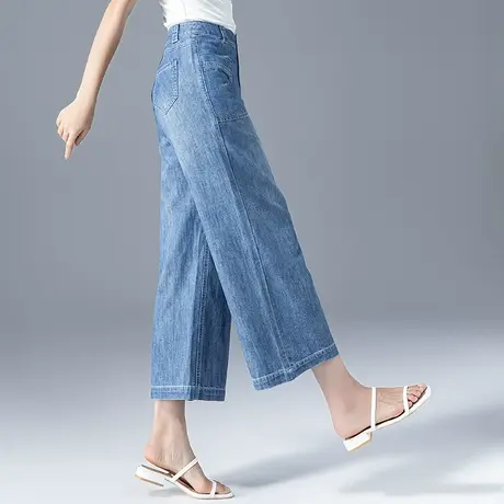 高腰阔腿牛仔裤女夏季薄款女裤2024年新款夏显瘦直筒裤宽松九分裤商品大图