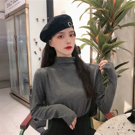 chic韩系慵懒风加绒半高领打底衫女ins潮秋冬德绒大码长袖t恤上衣商品大图