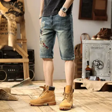 Modi Nick/摩帝尼克时尚百搭男牛仔裤潮流时尚薄款宽松牛仔五分裤图片