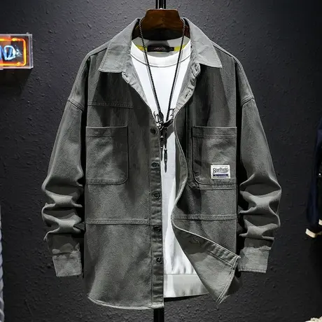 2021春秋季潮牌工装长袖衬衫男牛仔衬衣男士休闲外套男夹克百搭款商品大图