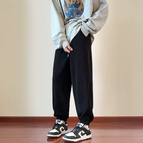 美式束脚休闲裤子男春秋季潮牌ins宽松胖子大码长裤潮流百搭卫裤图片