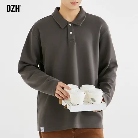 男士纯色polo衫男长袖美式高级感男装2024新款重磅t恤男款春秋季商品大图