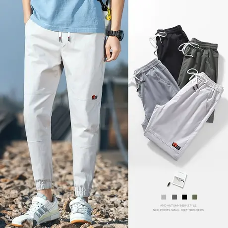 男生秋季新款高端潮牌工装休闲裤男士宽松九分束脚裤子男裤春秋款图片