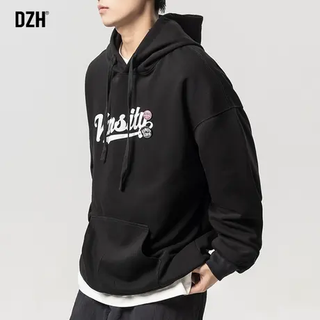 男士黑色重磅卫衣男美式连帽秋季男装2023年秋季长袖上衣宽松百搭商品大图