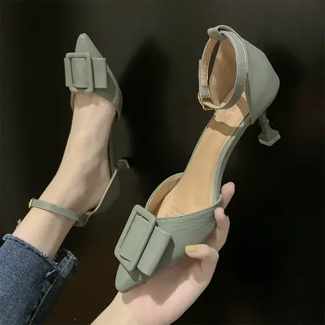 包头凉鞋女2023新款夏季时尚方扣仙女风一字扣带网红高跟鞋女细跟商品大图