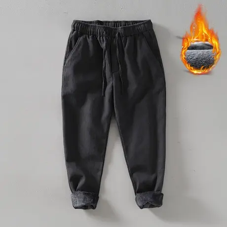 加绒裤子男冬季男士裤子秋冬2023新款保暖宽松休闲裤直筒棉麻长裤商品大图