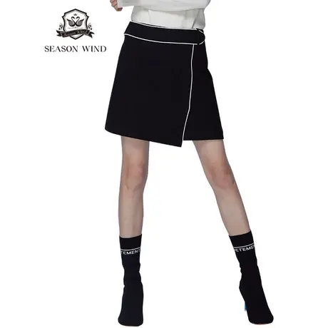 季候风休闲简约层次A字裙明线装饰纯色短裙女6844QI820图片