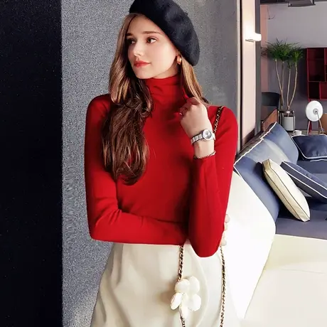 粉红大布娃娃多色针织打底衫女薄款纯色高领毛衫春季新款图片