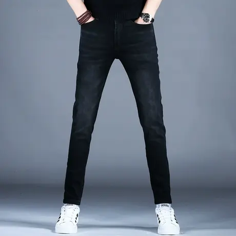 秋冬季新款男士冬季牛仔裤男款黑色简约修身小脚裤子美式高街潮牌商品大图