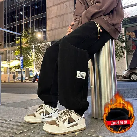 加绒加厚保暖灯芯绒裤子男春秋季2024新款束脚休闲裤宽松潮流长裤商品大图