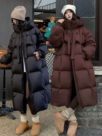 羽绒服女2023冬季新款中长款加厚黑色韩版白鸭绒大被子爆款外套潮图片