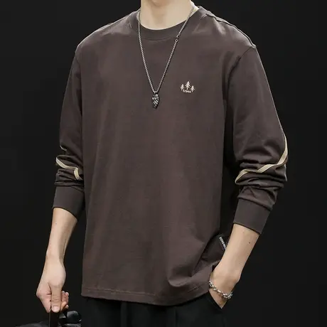 纯棉长袖t恤男春季2024新款潮牌大码男士圆领内搭打底春秋款条纹商品大图