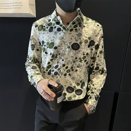 长袖衬衫男春季2024新款ins潮流复古高级感韩版轻熟痞帅碎花衬衣商品大图