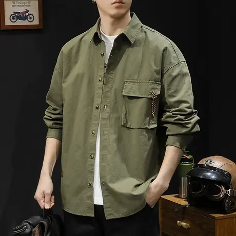 休闲工装衬衫男长袖春季2024新款男装大码男士外套潮牌衣服春秋款图片
