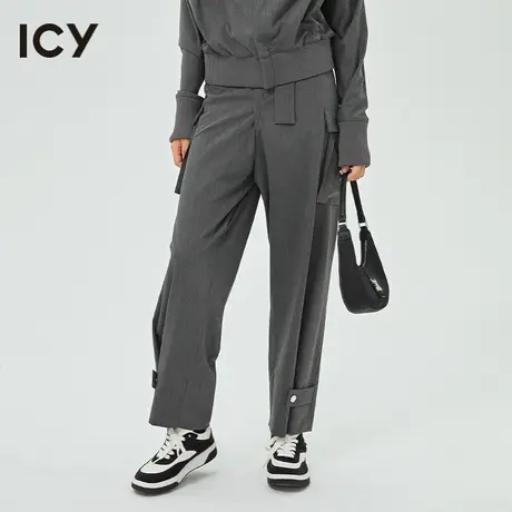 icy春秋新款高腰绑带工装口袋休闲长裤女【Takayuki Tanaka】商品大图