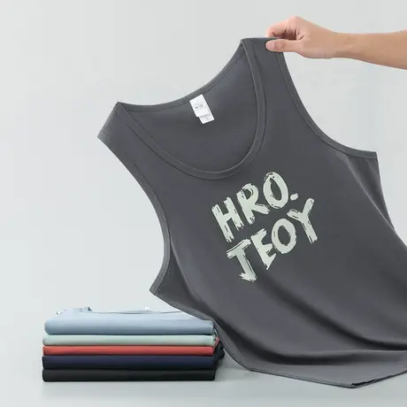 莫代尔冰丝背心男夏季字母印花运动坎肩跨栏凉感透气速干无袖吊带商品大图