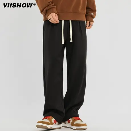 VIISHOW复古简约纯色垂感运动裤男潮牌街头宽松阔腿休闲百搭长裤商品大图