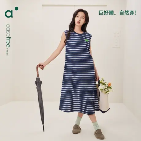 安之伴【巨凉感】无袖睡裙女夏季薄款休闲可外穿纯棉条纹睡衣宽松图片