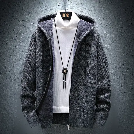 男士毛衣开衫外穿秋冬季2023新款潮流加绒加厚针织外套冬装上衣服商品大图