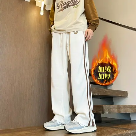 灯芯绒裤子男秋冬款加绒加厚日系百搭垂感拖地裤男宽松直筒阔腿裤商品大图