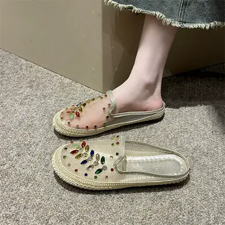 包头拖鞋女春夏季2024年新款外穿懒人半拖小众设计感休闲透明凉拖商品大图