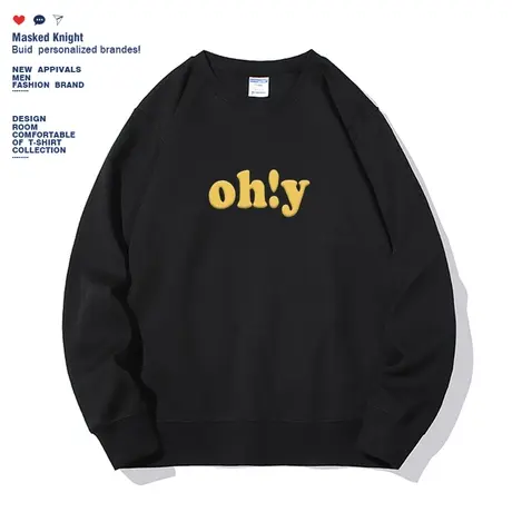 日系简约原创字母印花卫衣男秋季新款圆领套头薄款休闲上衣潮图片