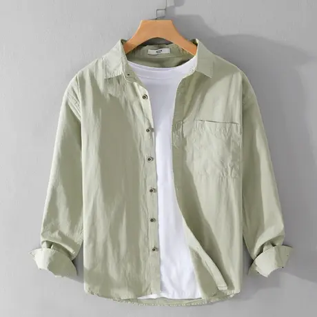 休闲衬衫男纯棉衬衣男士白色港风春夏新款日系修身外套内搭宽松潮商品大图