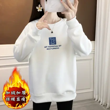 加绒加厚卫衣女宽松韩版2023新款秋冬内搭复古港风chic学生潮ins商品大图