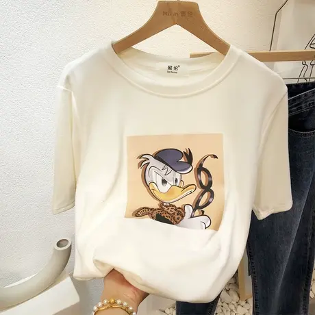 2020秋冬磨毛绒加厚短袖韩版字母水钻豹纹T恤欧货保暖打底衫大码商品大图