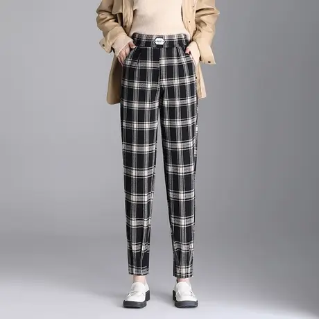 格纹哈伦裤时尚气质长裤百搭显瘦休闲裤2023新款韩版小脚裤女裤子商品大图