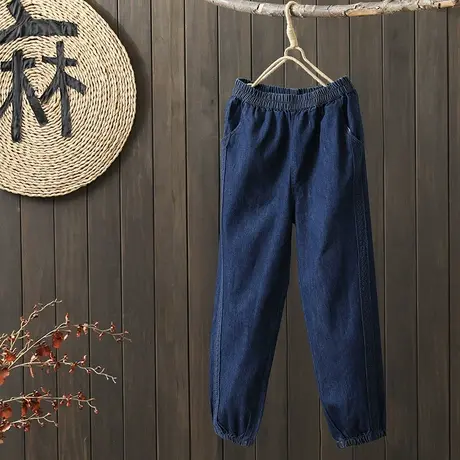 枫谜2022年秋季新品蕾丝边拼接纯色松紧腰牛仔哈伦裤图片