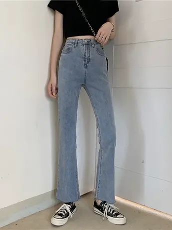 秋冬2023新款韩版高腰显瘦喇叭裤百搭直筒牛仔裤女薄款裤子宽松潮商品大图