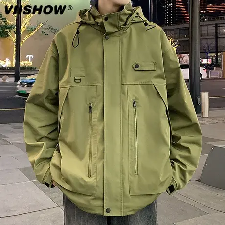 VIISHOW日系冲锋夹克外套男潮牌工装夹克宽松军绿色男连帽上衣商品大图