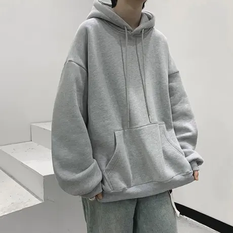 纯色连帽卫衣男春秋灰色重磅宽松oversize上衣服潮牌高街男生外套商品大图
