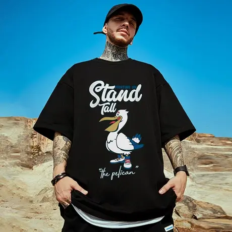 欧美街头潮牌恶搞鸭子t恤男ins潮流情侣装大码加肥加大号国潮短袖商品大图