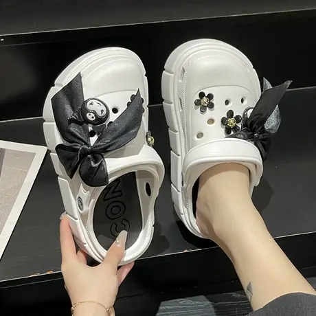 夏季洞洞鞋女外穿防滑卡通可爱踩屎感厚底增高沙滩两穿包头凉拖鞋商品大图