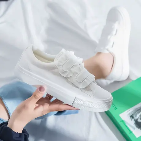 魔术贴帆布鞋女2021新款ins鞋子小众百搭学生布鞋女浅口小白板鞋商品大图