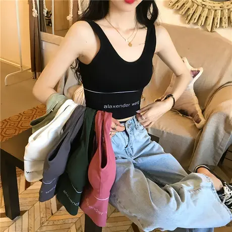 吊带女夏季背心内搭带胸垫内衣裹胸打底设计感小众外穿抹胸上衣黑商品大图