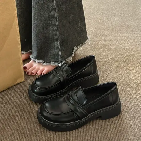 白色乐福鞋女厚底春秋百搭鞋子英伦风小皮鞋平底鞋小众设计感单鞋商品大图
