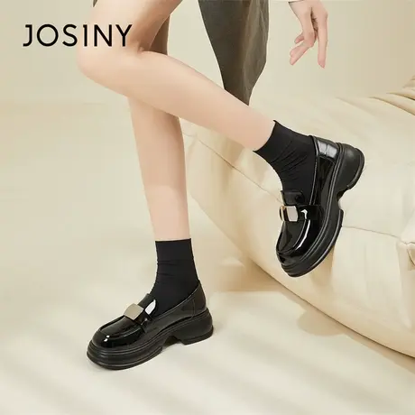 Josiny/卓诗尼英伦风厚底小皮鞋女2024年春季新款单鞋圆头乐福鞋商品大图