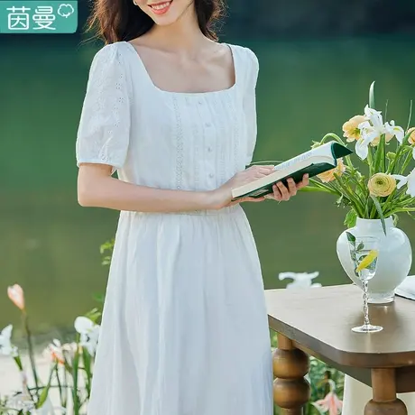 茵曼白色连衣裙女高级感裙子女夏季2023新款高端精致女春夏质感商品大图