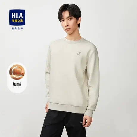 HLA/海澜之家提花针织衫2023秋冬新款加绒加厚字母刺绣圆领毛衣男商品大图