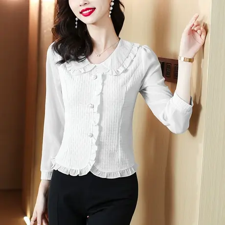 秋季上衣女新款雪纺衬衫长袖2023年娃娃领早秋洋气小衫漂亮短款商品大图