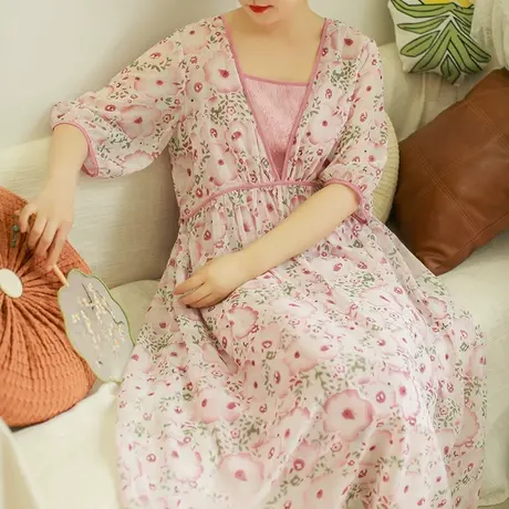 胖妹妹夏季2023新品雪纺连衣裙加大码微胖印花拼接长裙（送吊带）商品大图