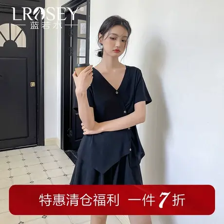 蓝若水大码女装设计感V领不规则T恤夏季新品胖mm休闲短裤两件套装图片