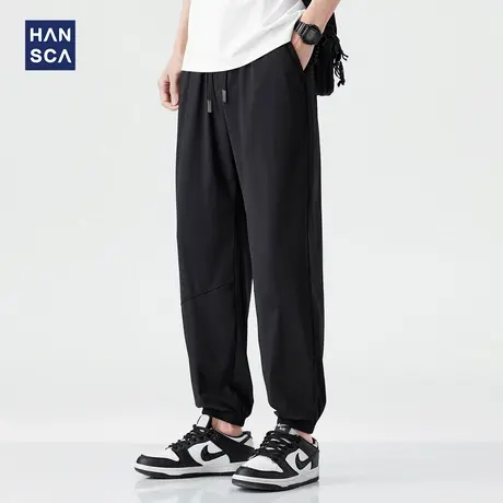 hansca竹节珠地肌理冰丝休闲裤男2025夏季薄款宽松束脚速干长裤子商品大图