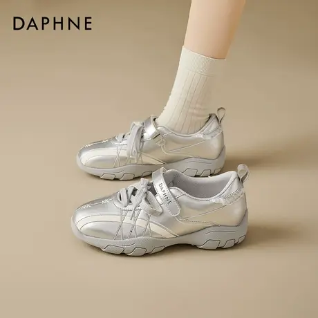 达芙妮银色德训鞋女款2025新款透气芭蕾单鞋厚底增高运动玛丽珍鞋图片